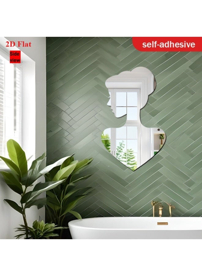 مرآة حائط أكريليك عصرية على شكل رأس سيدة - مرآة ديكور ثنائية الأبعاد غير منتظمة لغرفة المعيشة وغرفة النوم والحمام والمدخل - ديكور منزلي عمودي فريد - Image 3